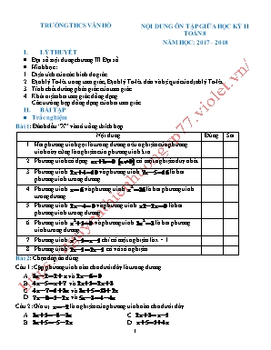 Nội dung ôn tập giữa học kỳ II môn Toán Lơp 8 - Năm học 2017-2018 - Trường THCS Vân Hồ